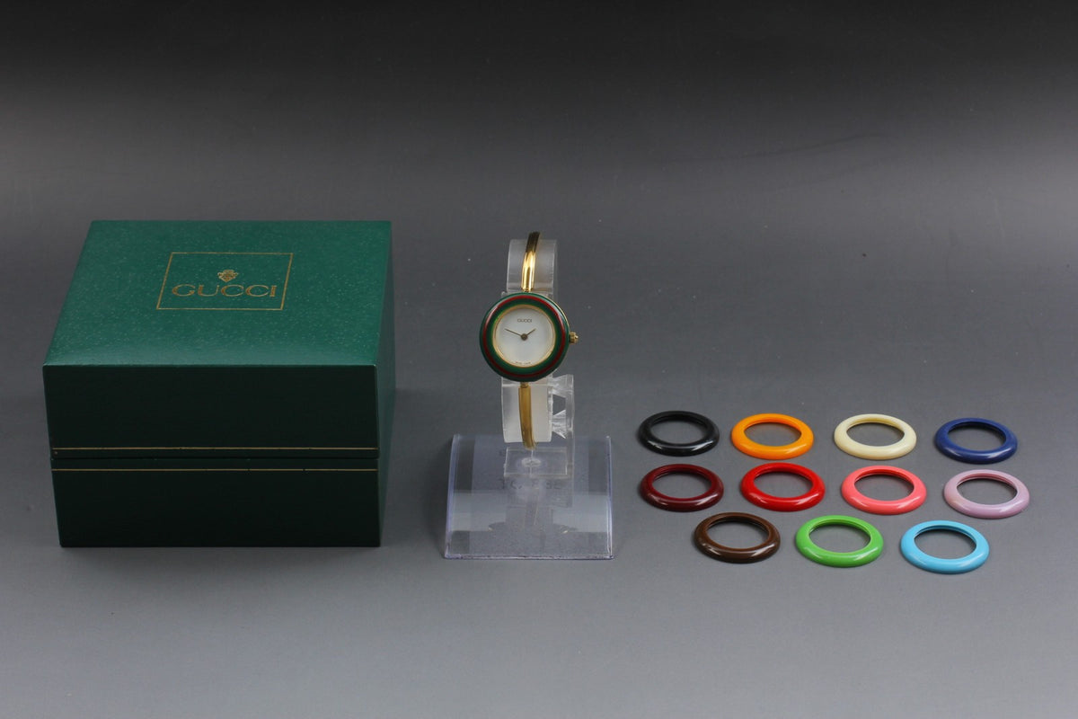 New Batt GUCCI Change Bezel 11/12.2 12Color Quartz Women's Watch w/Box JAPAN