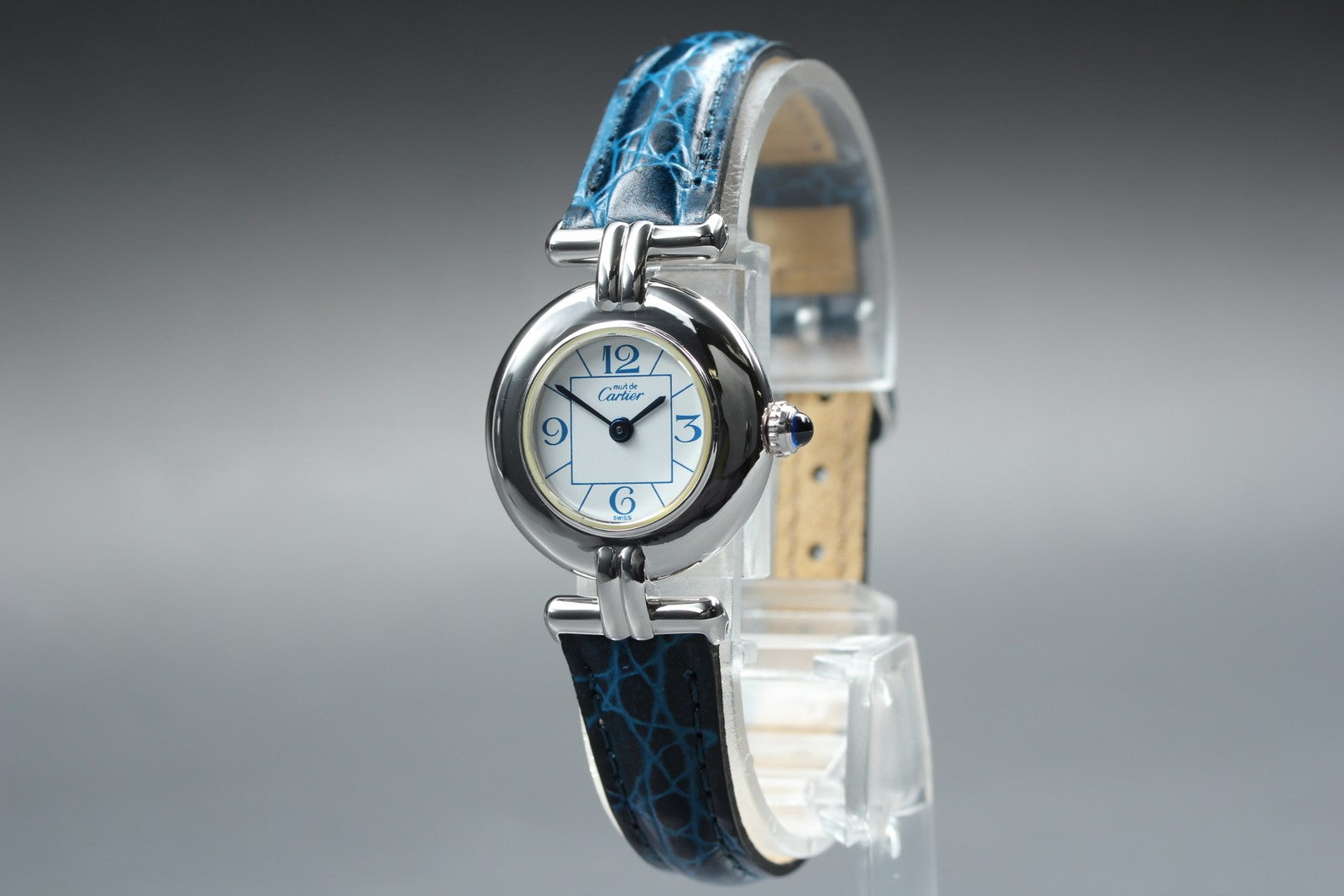 [Overhauled] Cartier Must Colisee Vermeil 2411 Silver Blue Womens Qz Watch Pouch