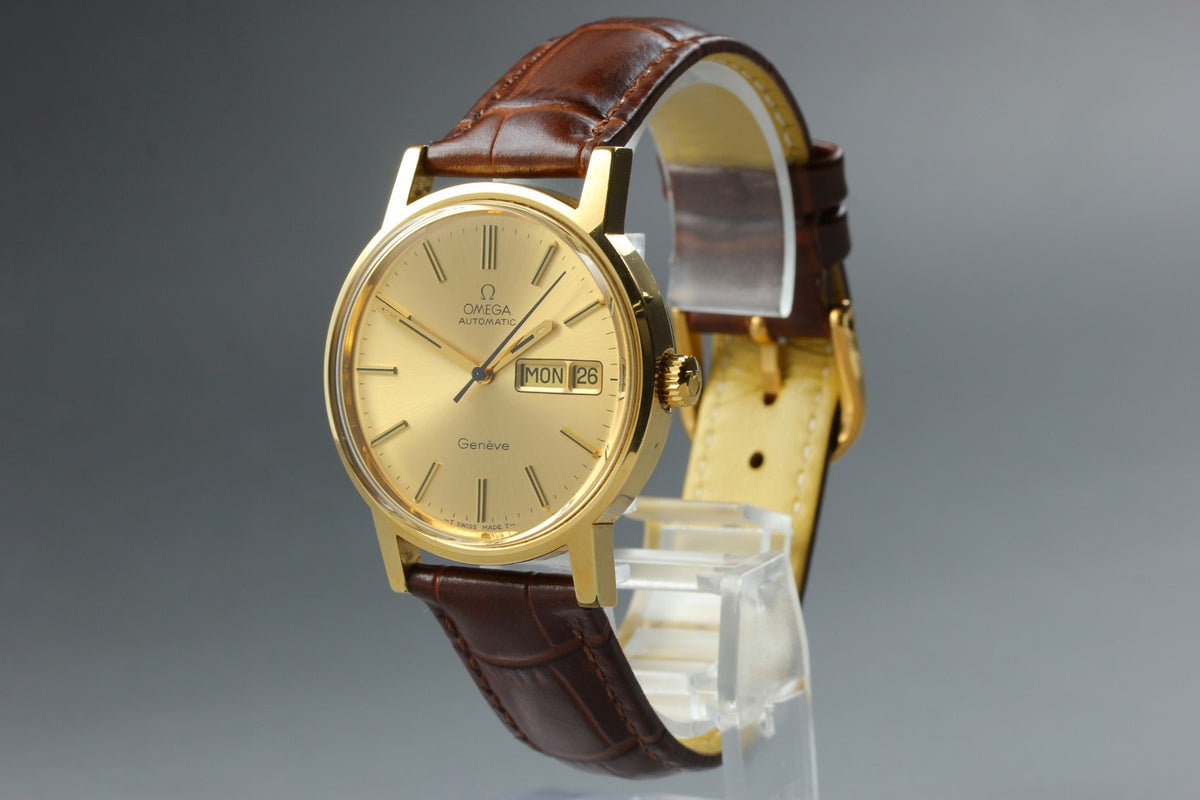 OMEGA Geneve Day-Date 166.0117 Cal.1022 Gold Brown 34mm AT Men's Watch Vintage
