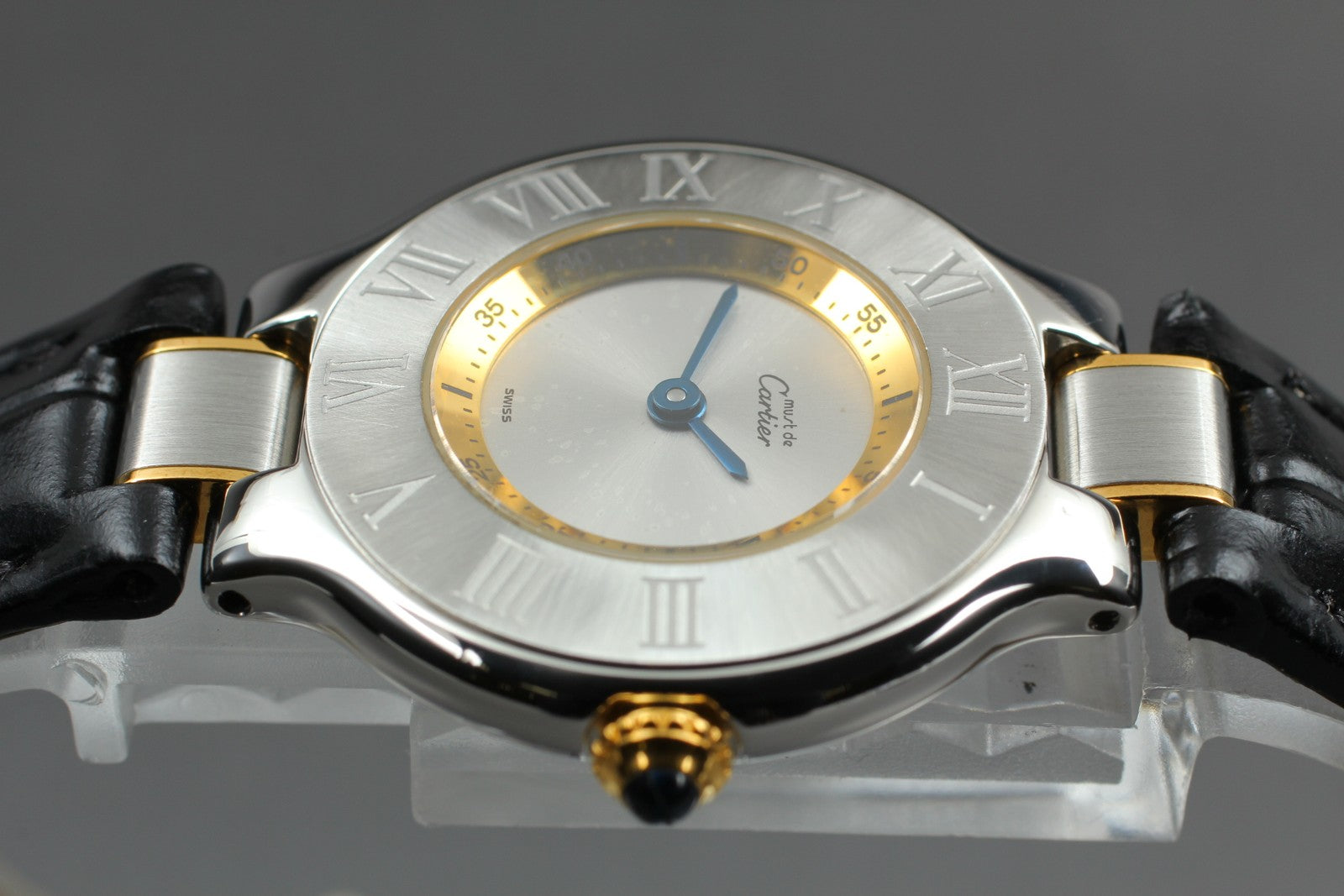 [Exc+4] Cartier Must de Cartier 21 1340 Silver Black 27mm Women’s Qz Watch JAPAN