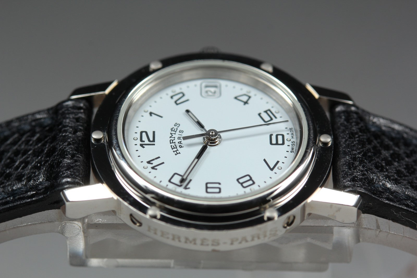 [Exc+5 Box] Hermes Clipper CL4.210 24mm "F" Silver Black Woman's Quartz Watch