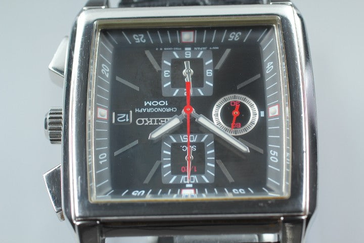 RARE[Exc+5] SEIKO Chronograph 7T92-0HS0 Black Quartz Men's Watch 39mm JAPAN