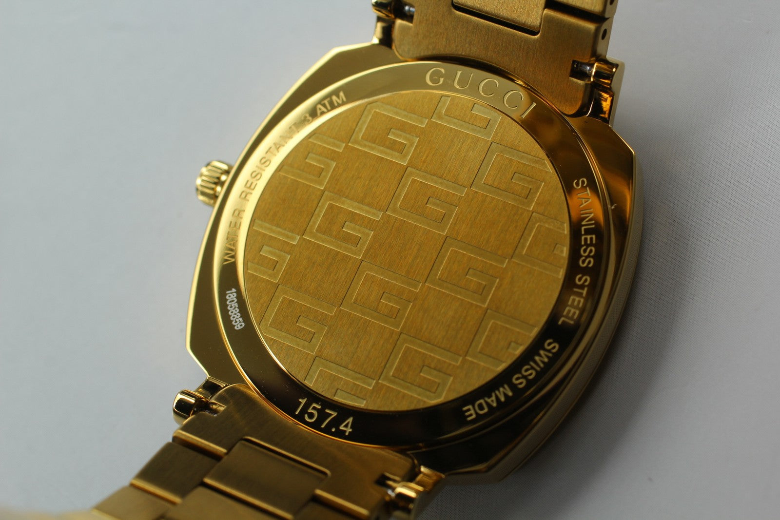 [Near MINT Box] GUCCI Grip 157.4 YA157403 34mm Gold GG Man's Quartz Watch