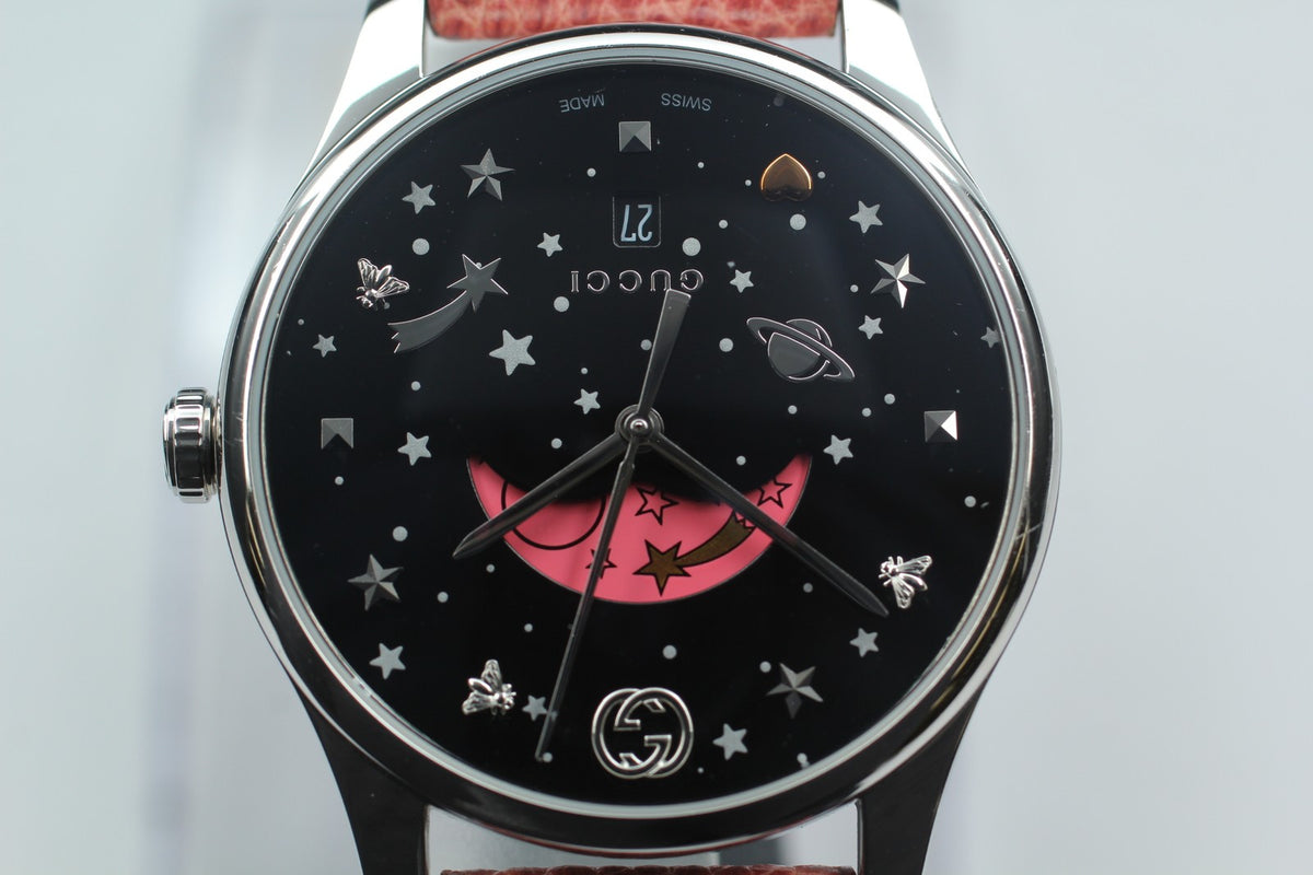 [Exc+5 Box] Gucci G-TIMELESS 126.4 Pink Moon Phase Black Women's Quartz Watch
