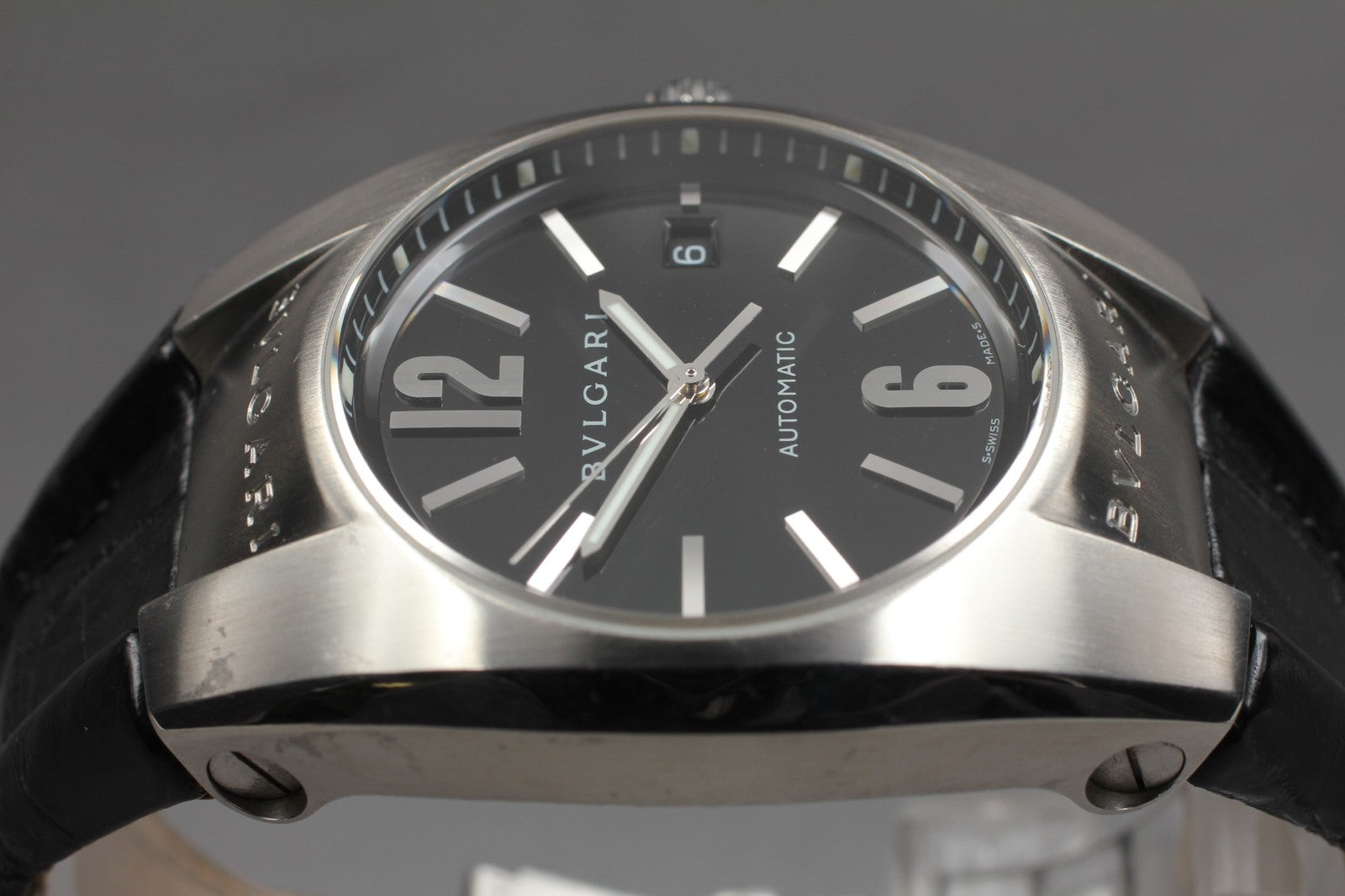 Exc+5*Box BVLGARI Ergon EG40S Black Stainless Steel Automatic Men's Watch JAPAN
