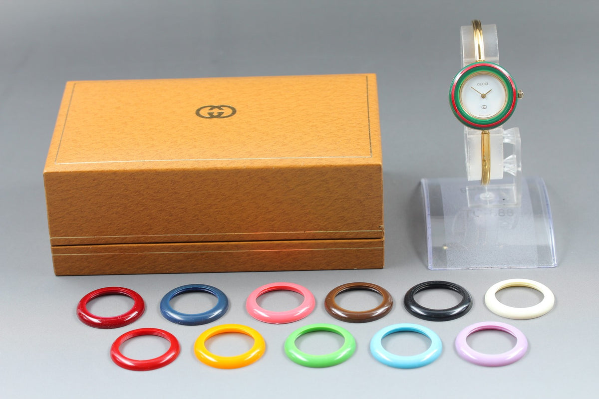 Gucci Change Bezel 1100-L 12 Colors Gold Women's Quartz Watch Vintage [Box]