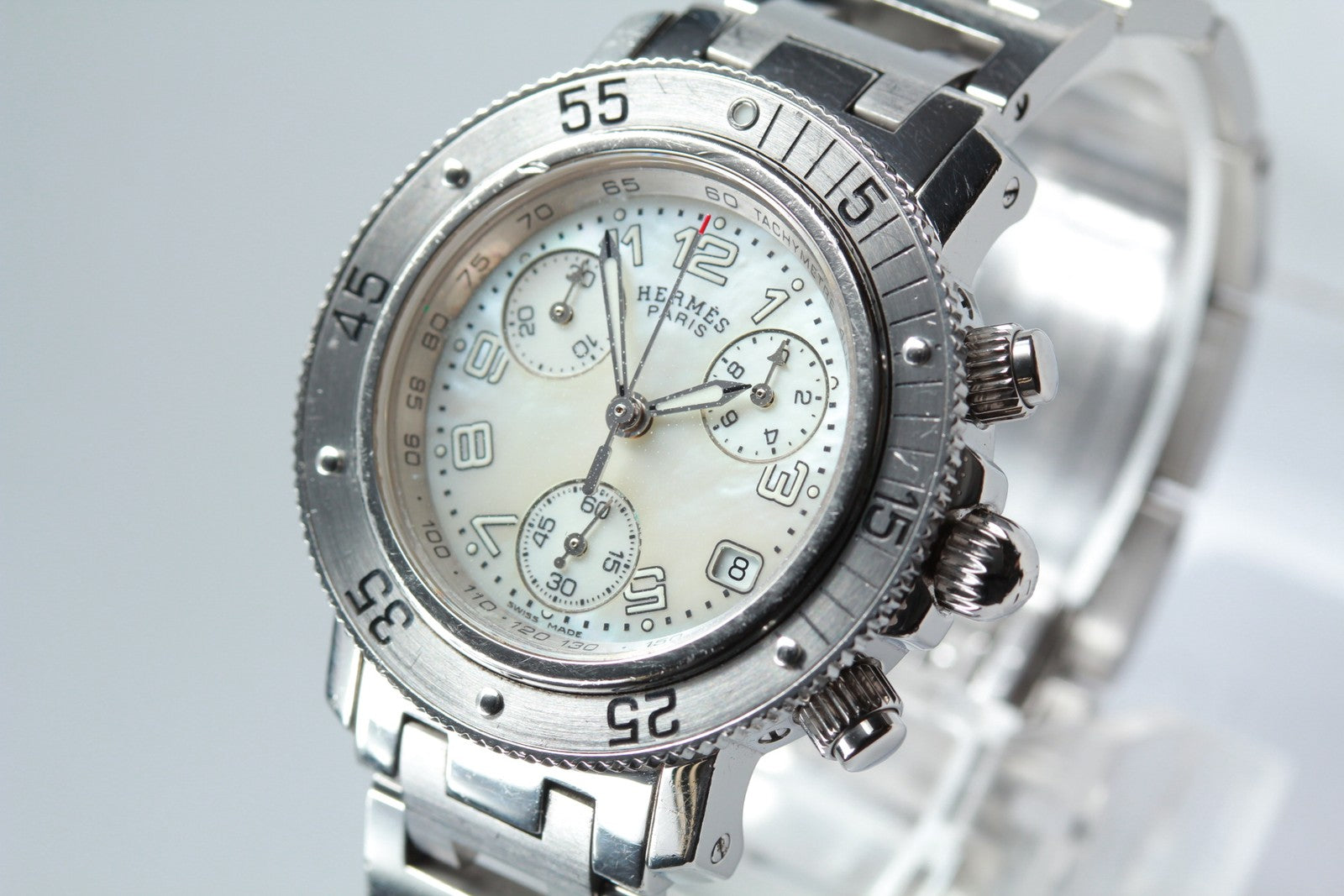 HERMES Clipper CL2.310 White Shell Dial Quartz Diver Women's Watch 34mm JAPAN