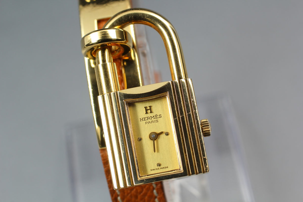 Vintage HERMES Kelly Watch Gold Brown Leather "U" Woman's Quartz Watch [Box]
