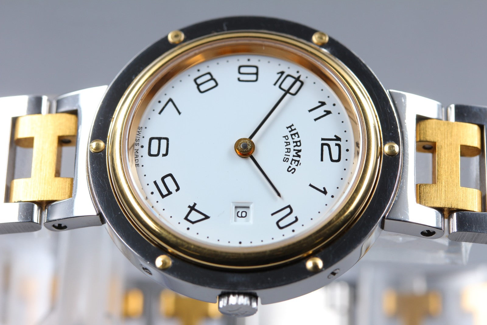 Vintage [Exc+5 Box]  HERMES Clipper White Dial Gold 24mm Woman's Quartz Watch