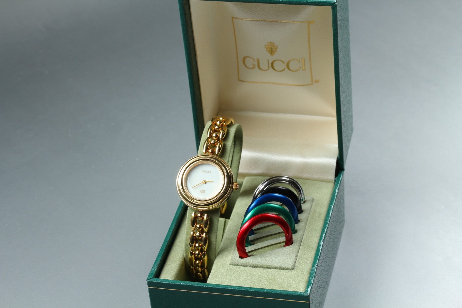 Gucci Change Bezel 11/12 6 Colors Gold Bracelet Women's Qz Watch Vintage [Box]