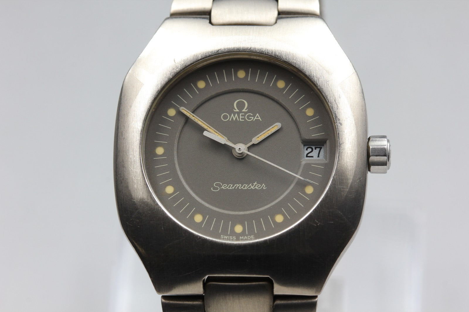 New Batt OMEGA Seamaster Polaris Cal.1430 Gray Quartz Date Boy's Watch 31mm JP