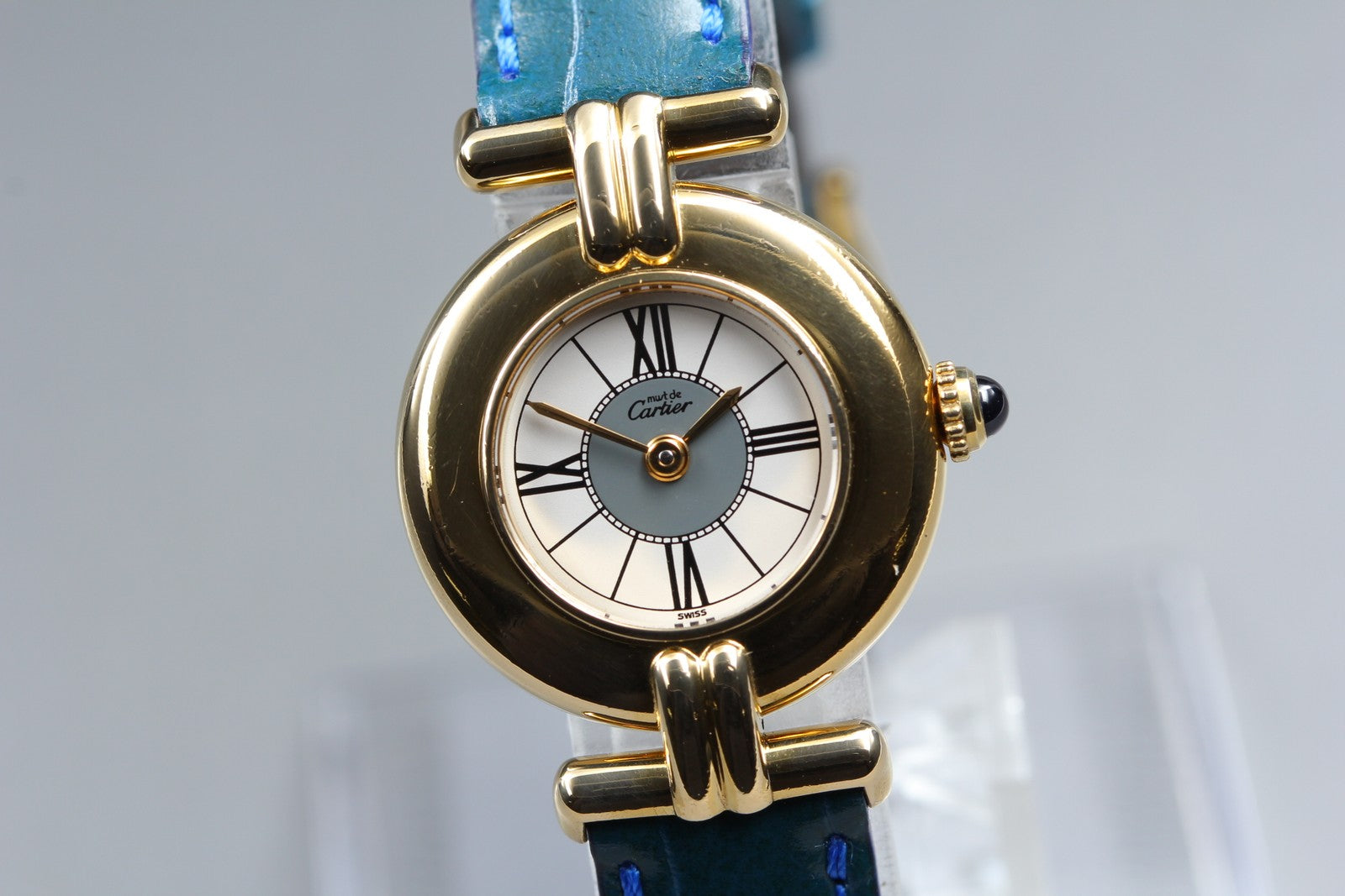 Vintage Cartier Must Colisee Vermeil 590002 Blue White Dial Women's Qz Watch