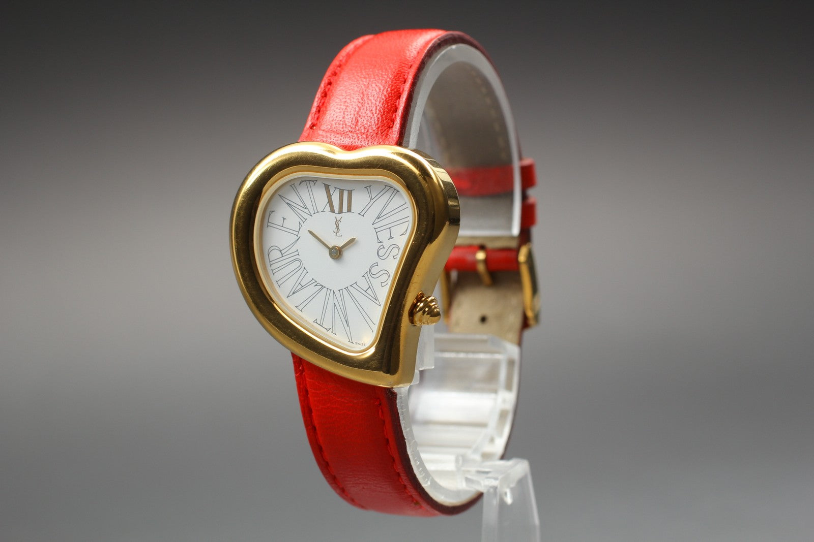 [Exc+5] Yves Saint Laurent Heart Gold Red 30mm Women's Watch Quartz JAPAN
