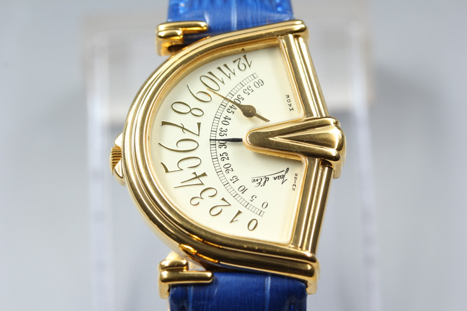 Vintage Jean d'eve Sectora Gold 30mm Blue Ivory Dial Unisex Quartz Watch