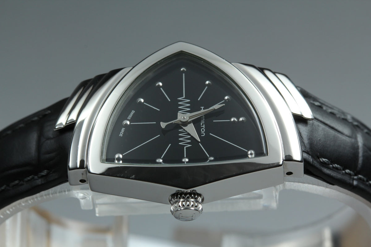 [Exc+5] New Batt HAMILTON Ventura H242112 Quartz Black Women's Watch 24mm JAPAN