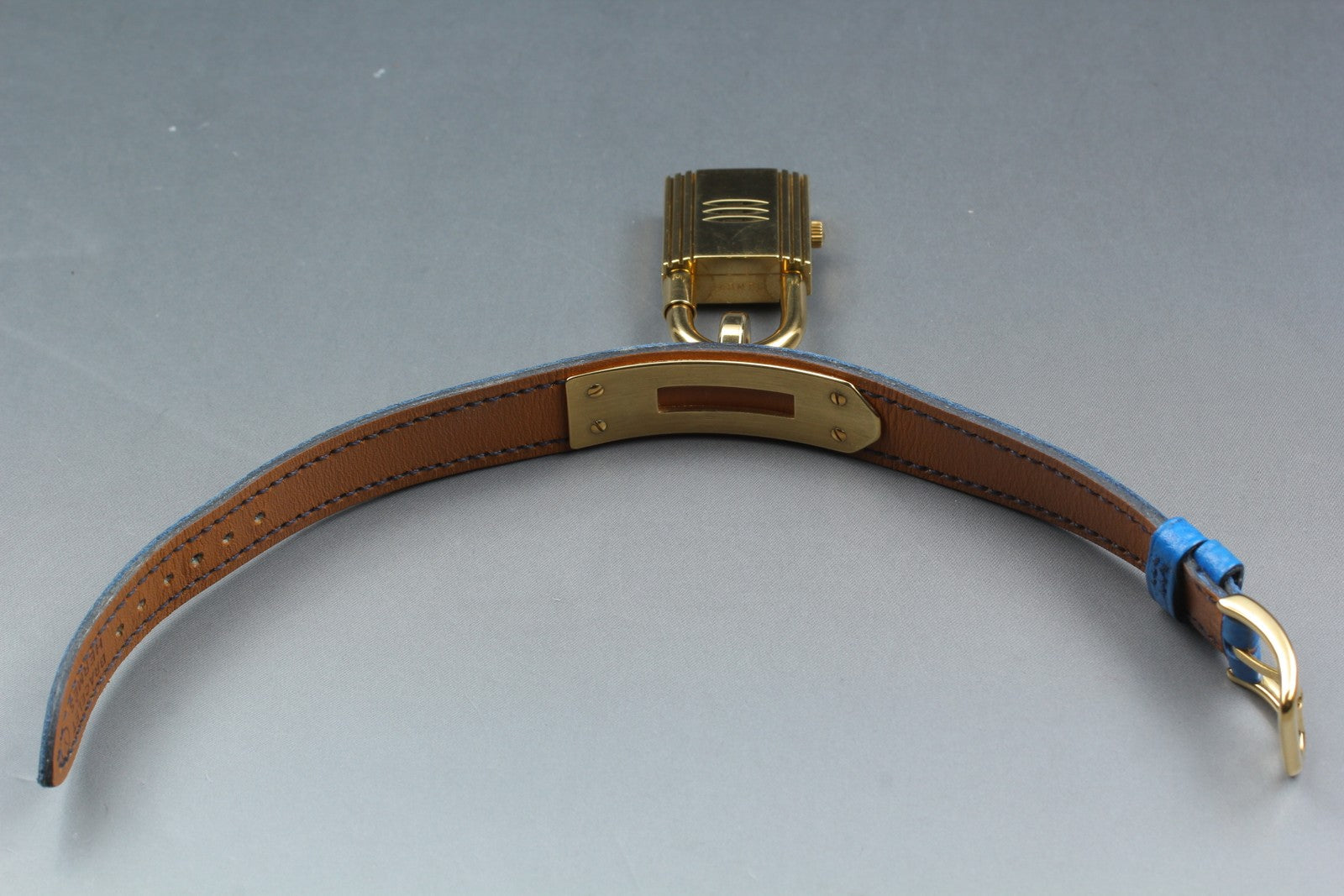 Vintage HERMES Kelly Watch Gold Dial Blue Leather "Y" Womans Watch Quartz [Box]