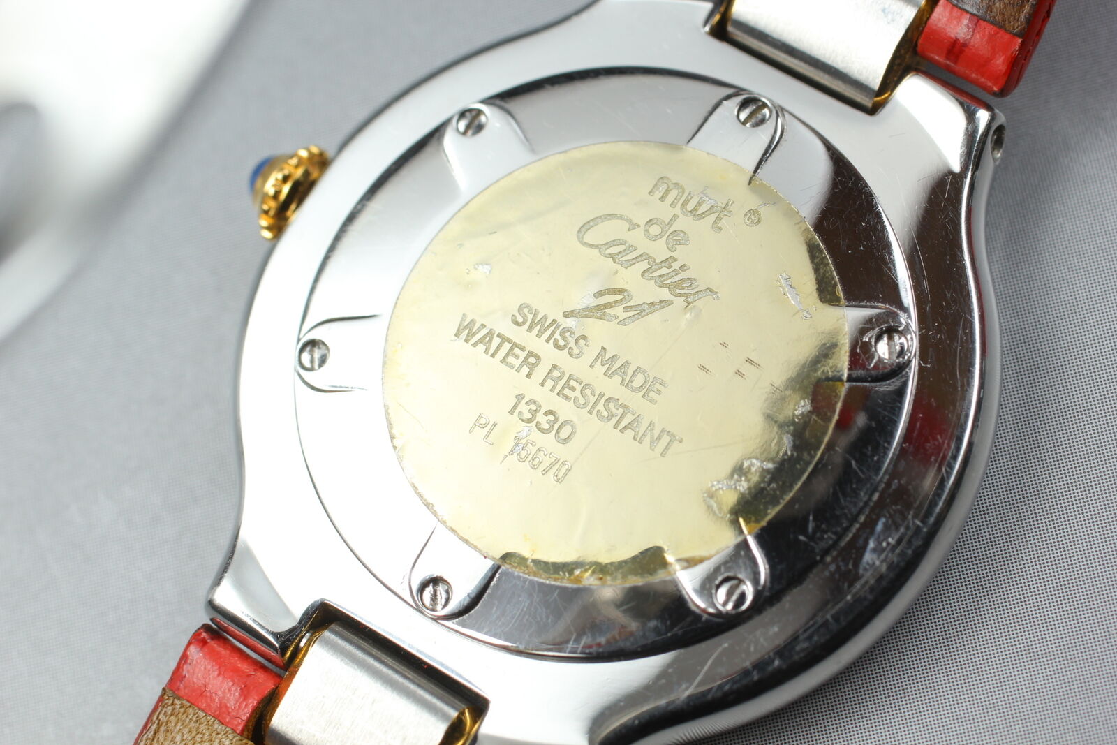 New Battery [Exc+4 Box] Cartier Must de Cartier 21 1330 Red 30mm Unisex Qz Watch