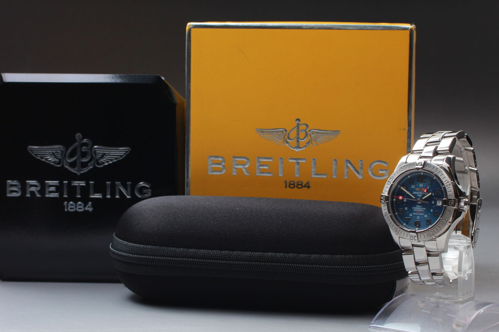 Polished [N MINT- Box] BREITLING COLT GMT A32350 Blue Dial AT Men's Watch JAPAN