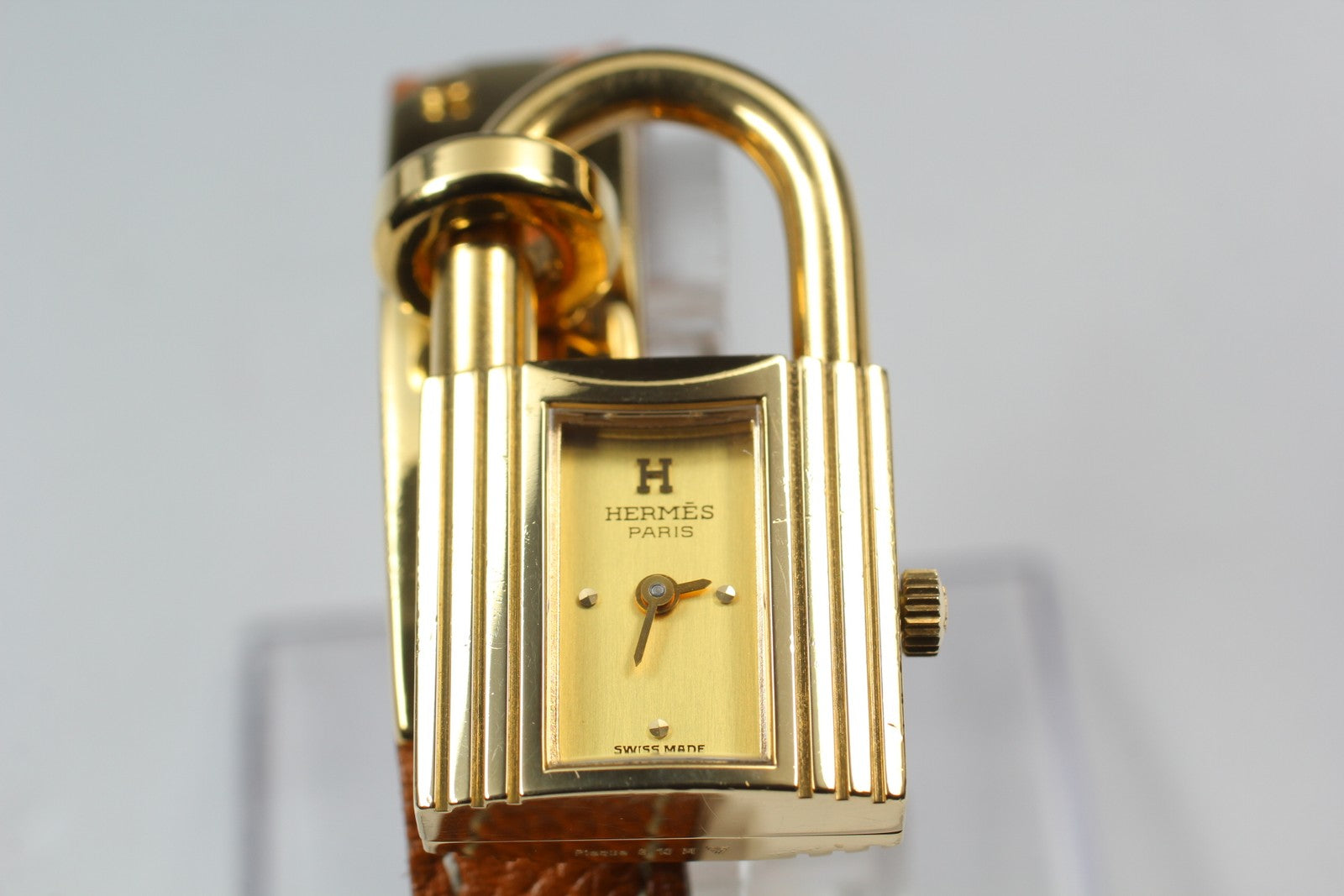 Vintage HERMES Kelly Watch Gold Brown Leather "U" Woman's Quartz Watch [Box]