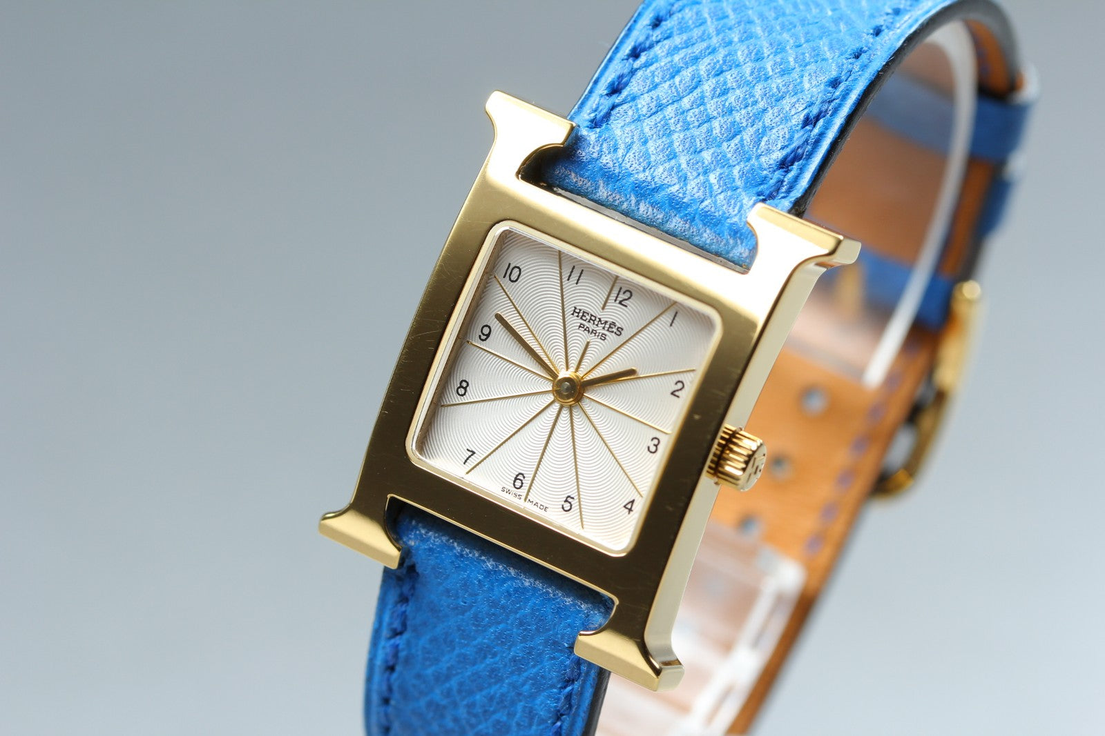 [Overhauled] HERMES H Watch HH1.201 Gold Blue "B" Woman's Watch Quartz Box