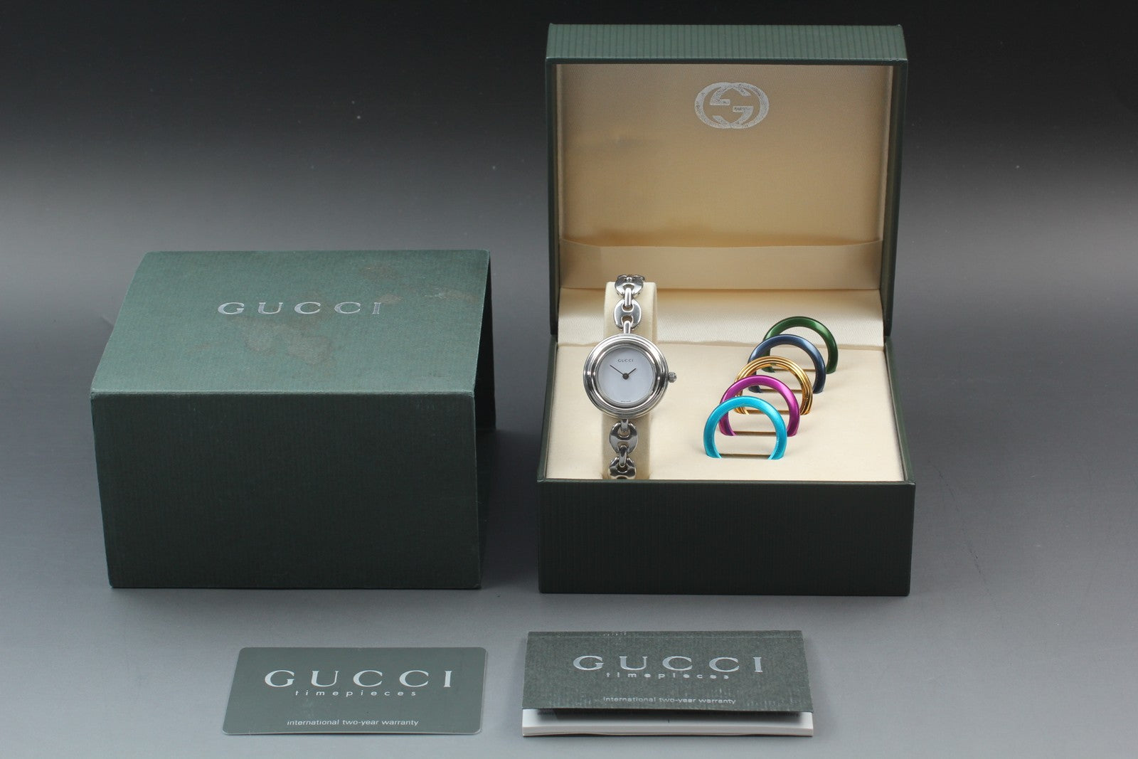 Vintage Gucci Change Bezel 11/12.2L 6 Colors Silver Women's Quartz Watch [w/Box]