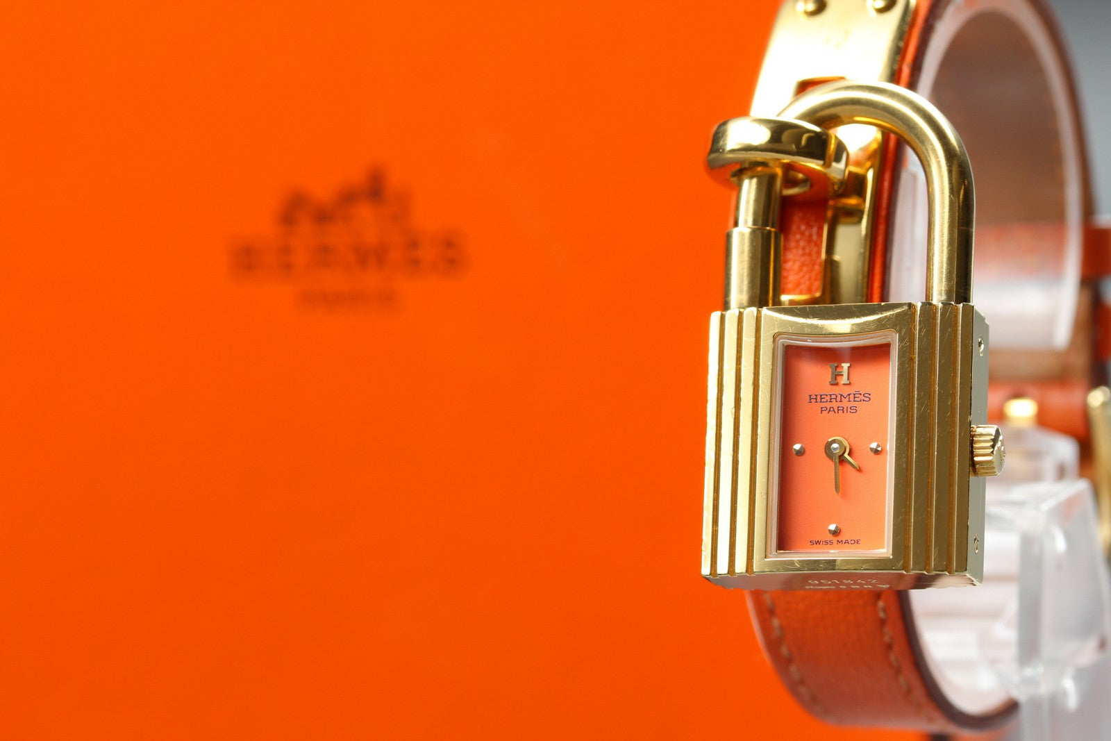 [Overhauled /Box] HERMES Kelly Watch Orange Dial Gold "A" Woman's Watch Quartz