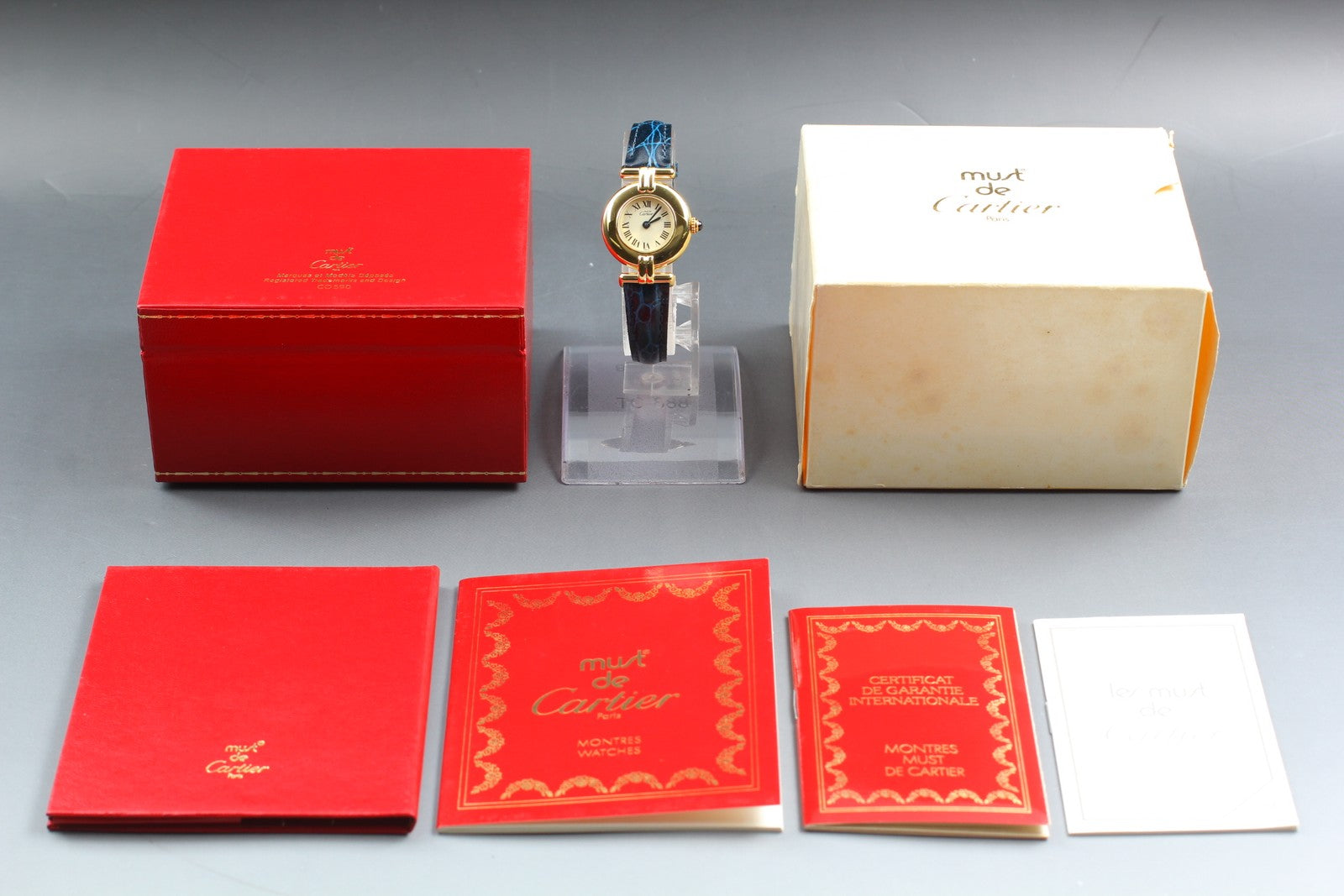 Vintage Cartier Must Colisee Vermeil 590002 Blue Gold Women's Quartz Watch [Box]