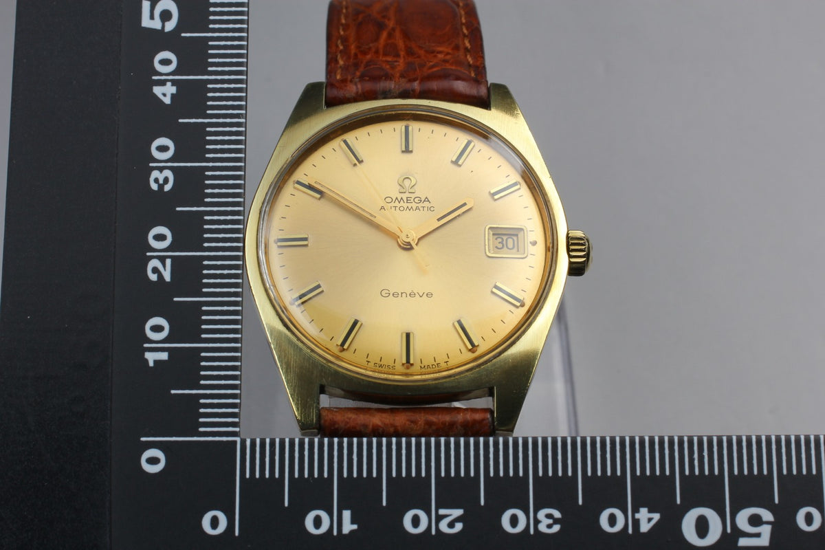 OMEGA Geneve 166.041 Cal.565 Date Gold Brown 34mm Automatic Men's Watch Vintage