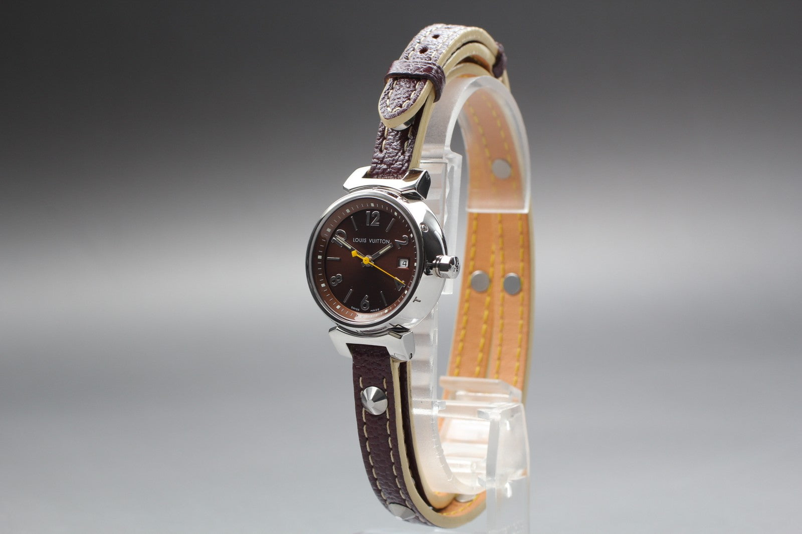 [ Exc+5 Box] Louis Vuitton Tambour Q1211 27mm Brown Women's Quartz Watch JAPAN
