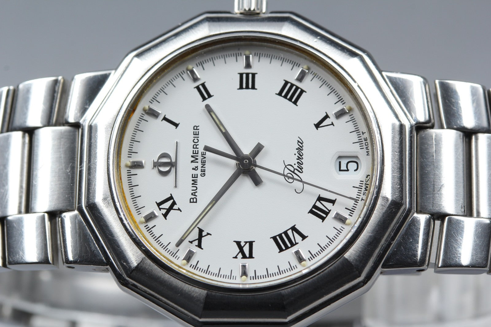 New Batt Baume & Mercier Riviera 5131 Silver Quartz Date Men's Watch 33mm JAPAN