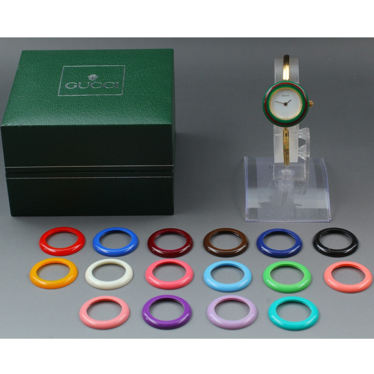 Vintage Gucci change bezel 11/12.2 17Color Quartz Women's Watch 25mm JAPAN Box