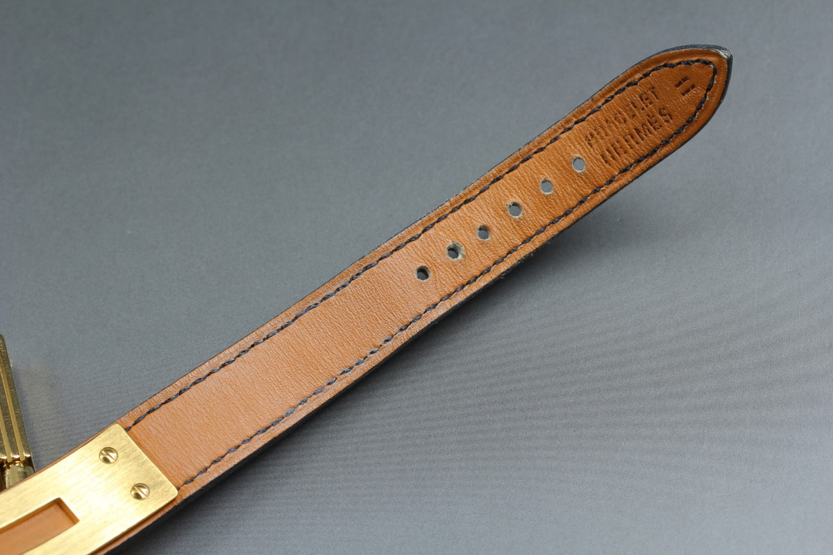 HERMES Kelly Watch Gold Black Leather "=" Woman's Quartz Watch Vintage
