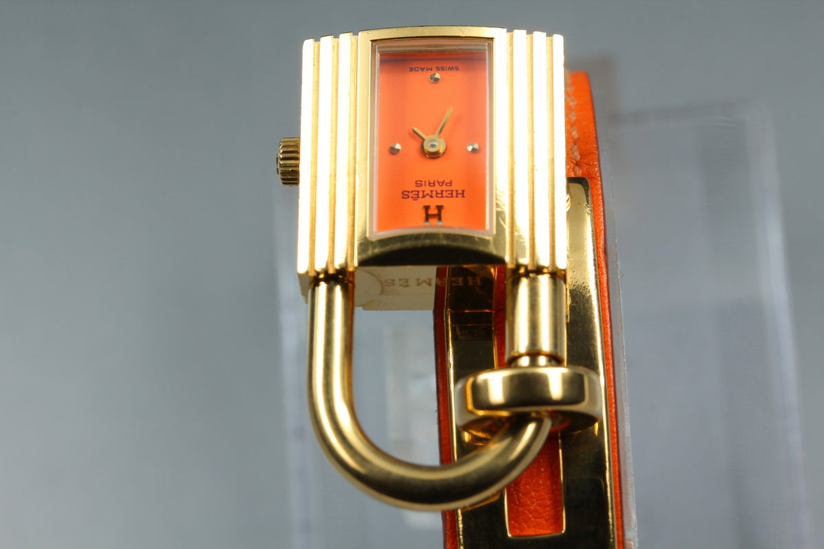 [Overhauled /Box] HERMES Kelly Watch Orange Dial Gold "A" Woman's Watch Quartz