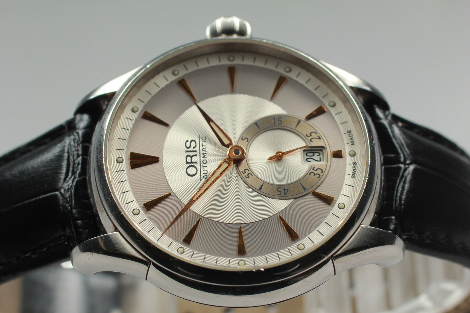 Exc+5* ORIS Artelier 7582 Small Second Date Silver Dial Automatic Watch 40mm JP
