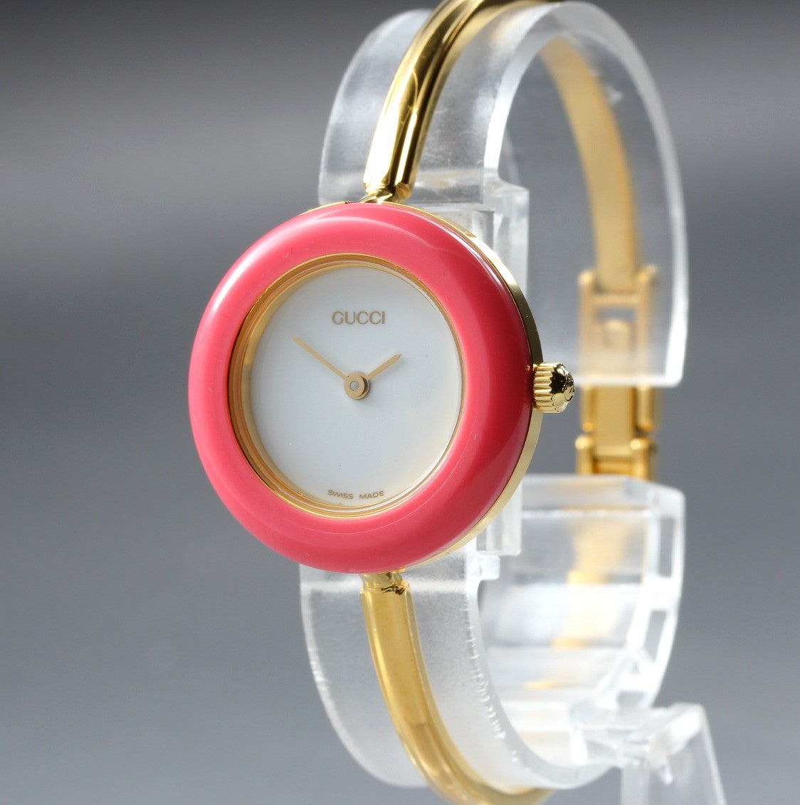 Vintage Gucci Change Bezel 11/12.2 Pink Bezel Gold Women's Quartz Watch
