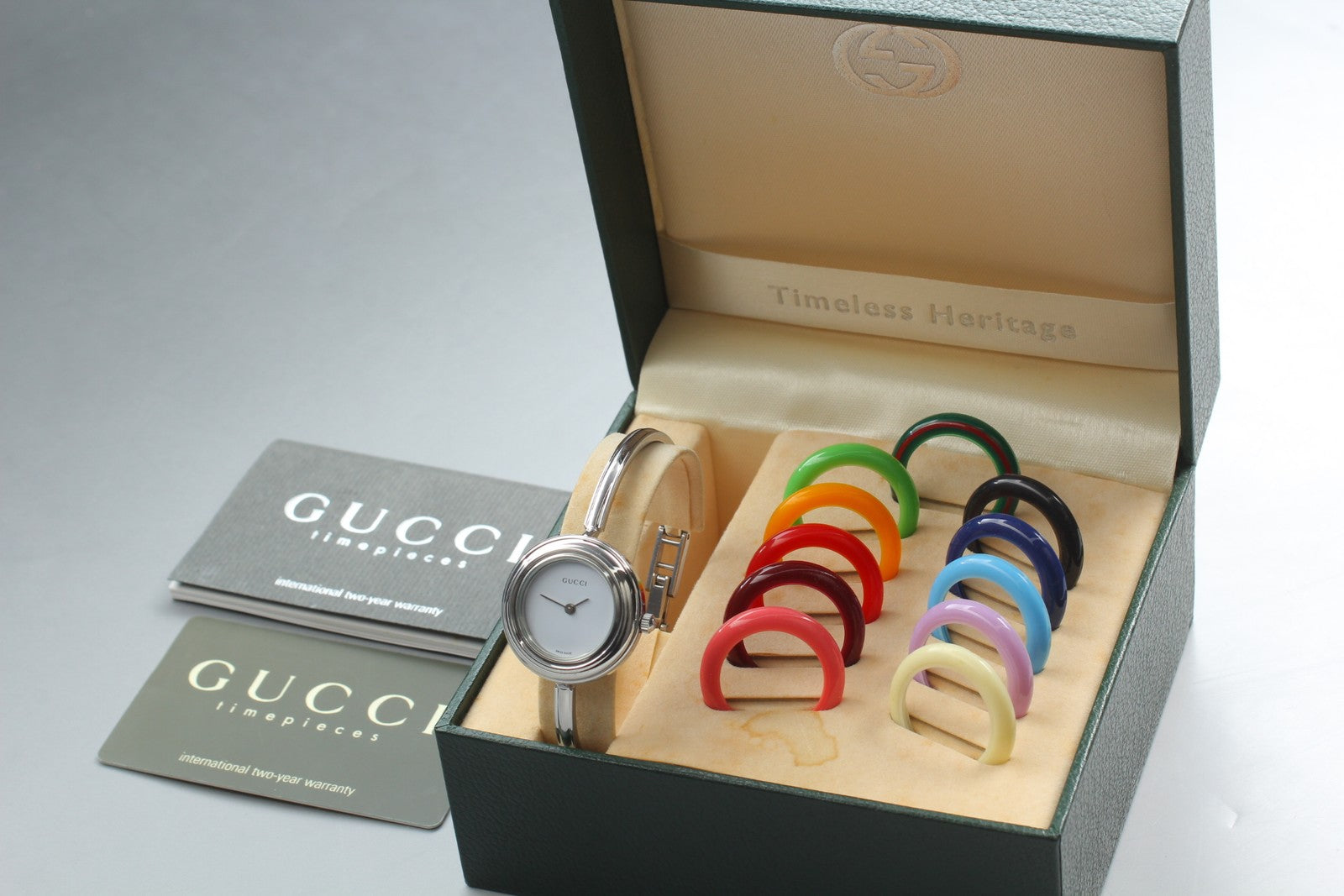 Vintage Gucci Change Bezel 11/12.2L 12 Colors Silver Women's Quartz Watch [Box]