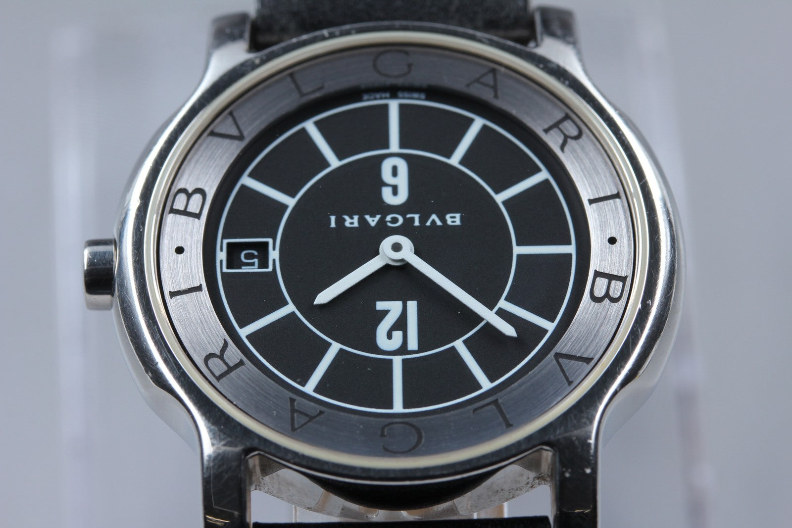 New Batt[Exc+5]Box BVLGARI SOLOTEMPO ST35S Black Dial Quartz Men's Watch 35mm JP