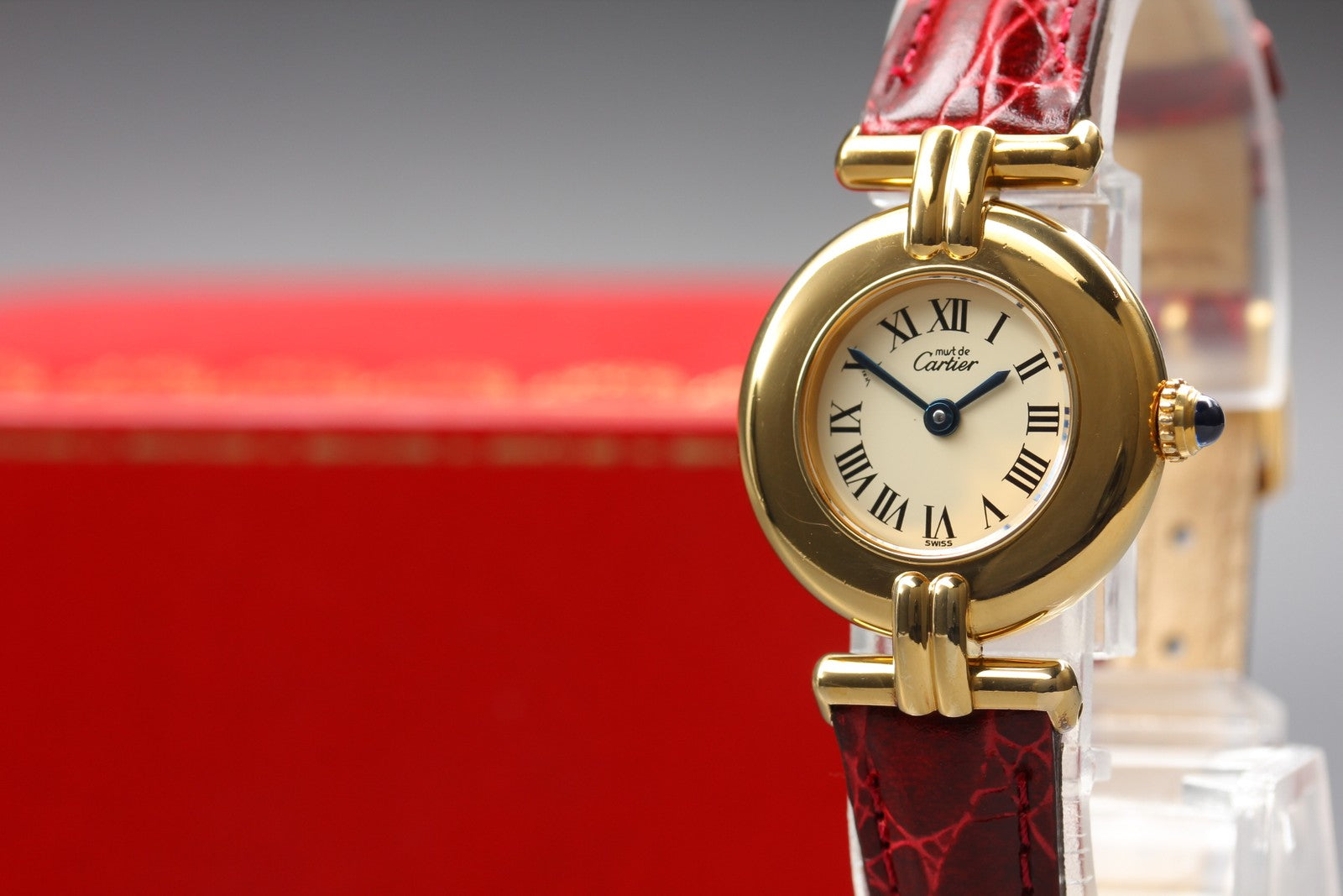Vintage[Near MINT- Box] Cartier Must Colisee Vermeil 590002 Red Women's Qz Watch