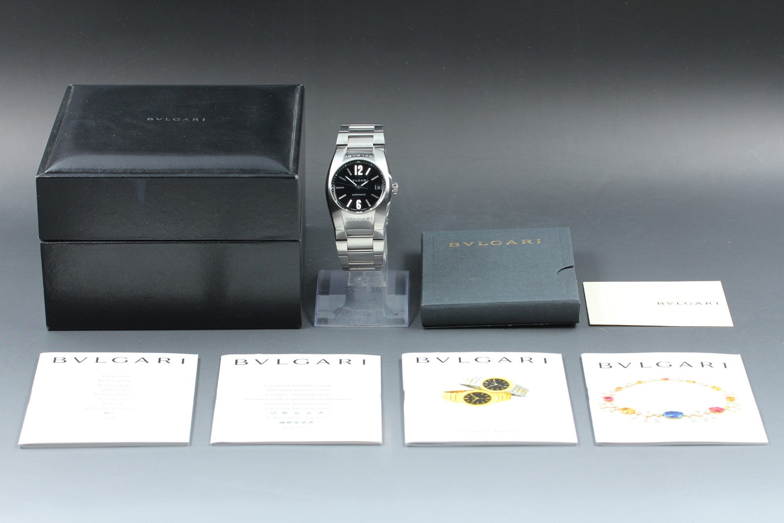 BVLGARI Ergon EG35S Black Dial Automatic Date Black Men's Watch 35mm JAPAN Box