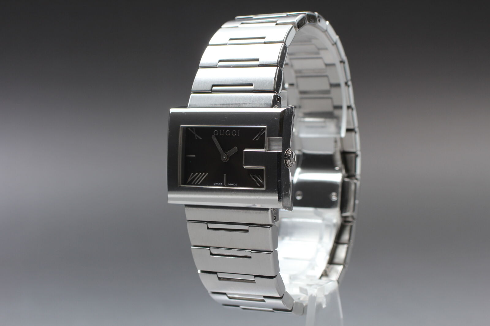 New Battery [Exc+5 Box] GUCCI 100L Black Dial SIlver Woman's Quartz Watch JAPAN