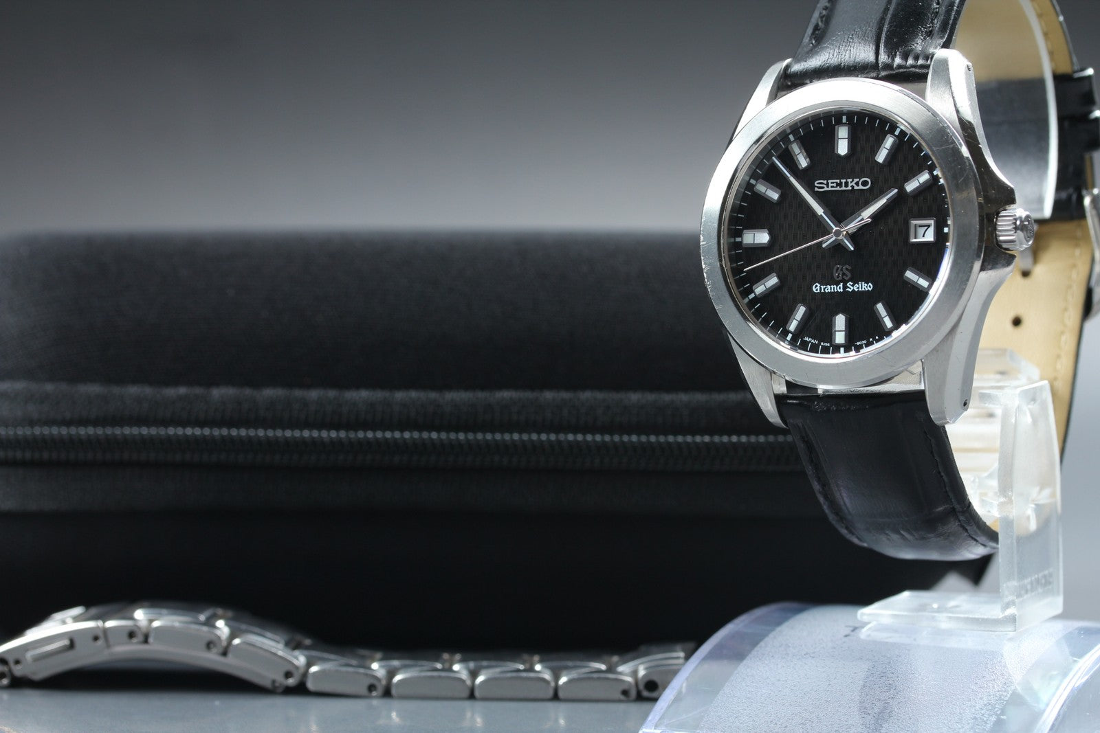 [Exc+5] Grand SEIKO GS 8J56-8020 SBGF021 Black Date Men's Quartz Watch JAPAN