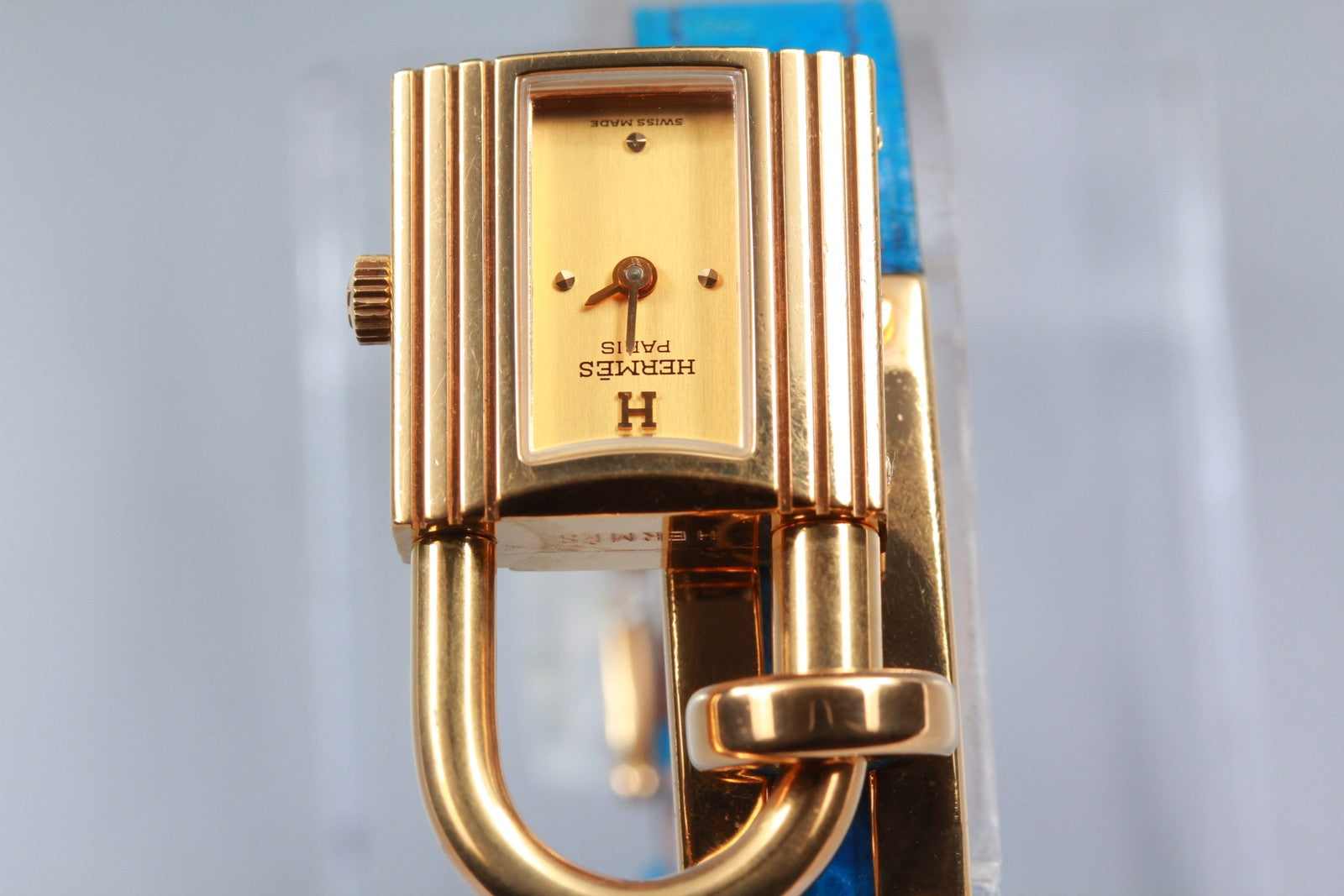 Overhauled [Exc+5] HERMES Kelly Watch Gold Dial Blue "W" Woman's Quartz Watch