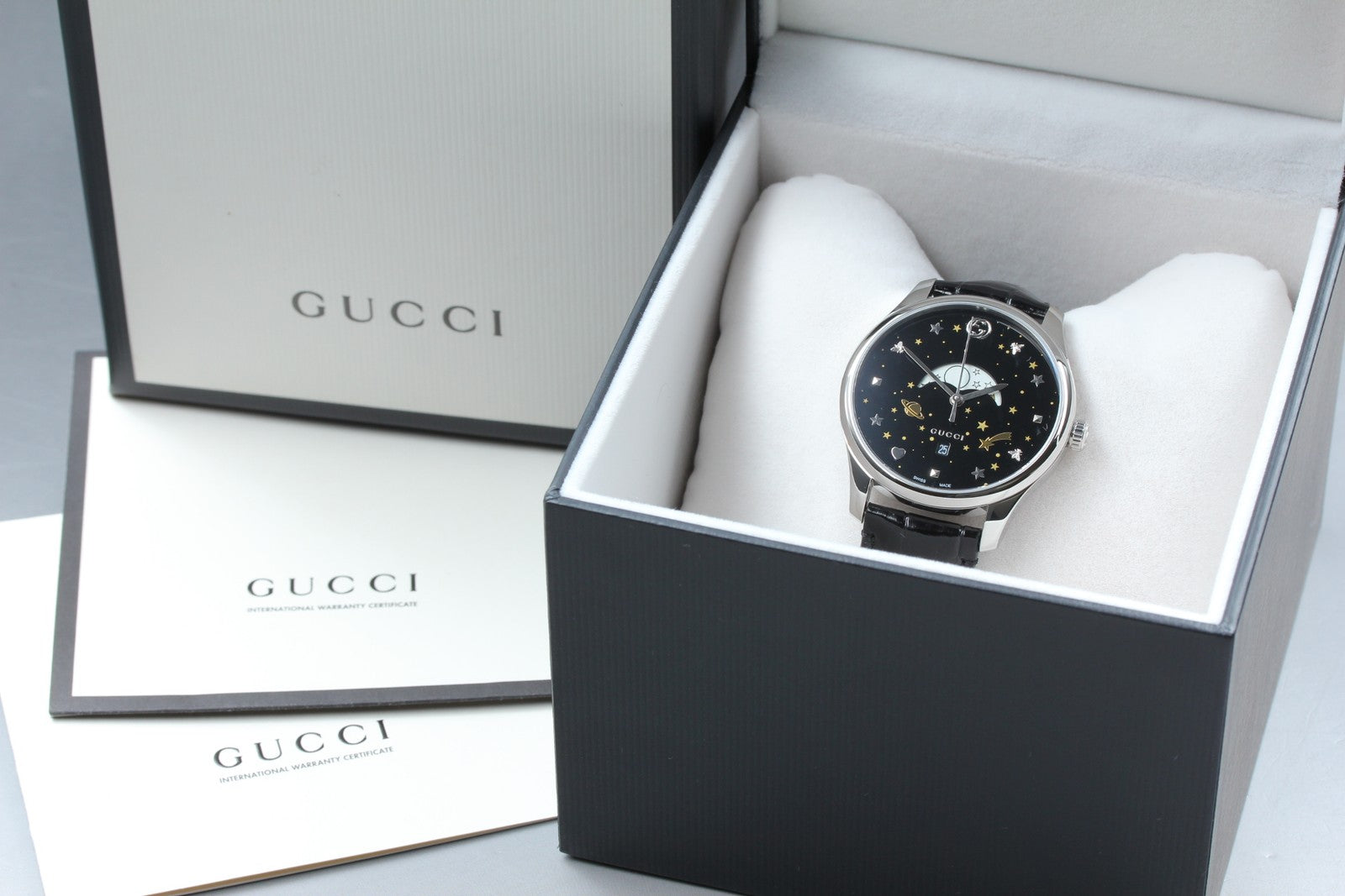 [Near MINT Box] Gucci G-Timeless Moonphase 126.3 YA126327 Black Men's Qz Watch