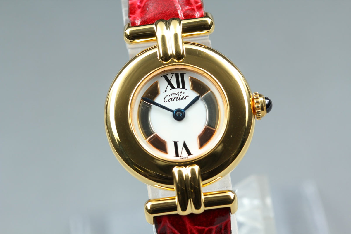 Vintage Cartier Must Colisee Vermeil 590002 Red Women's Quartz Watch [Pouch]