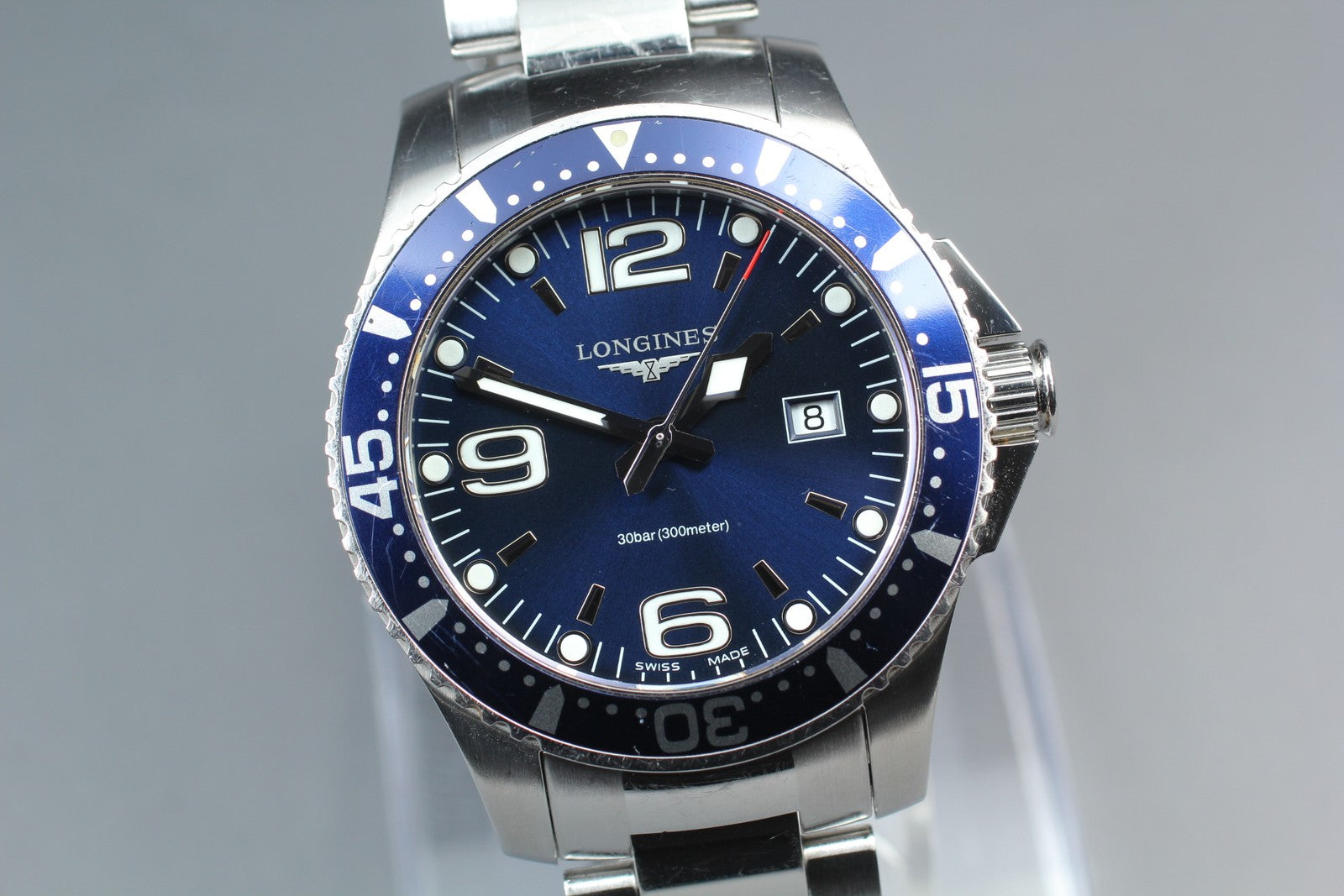 New Batt LONGINES Hydro Conquest L3.730.4 Blue Quartz Date Mens Watch 39mm Exc+5