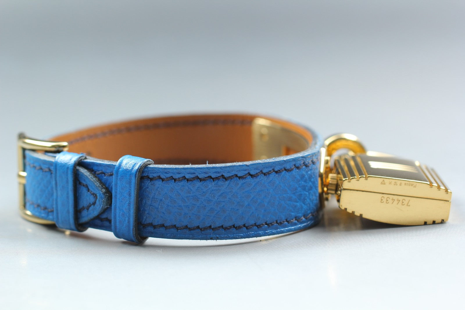 Vintage HERMES Kelly Watch Gold Dial Blue Leather "Y" Womans Watch Quartz [Box]