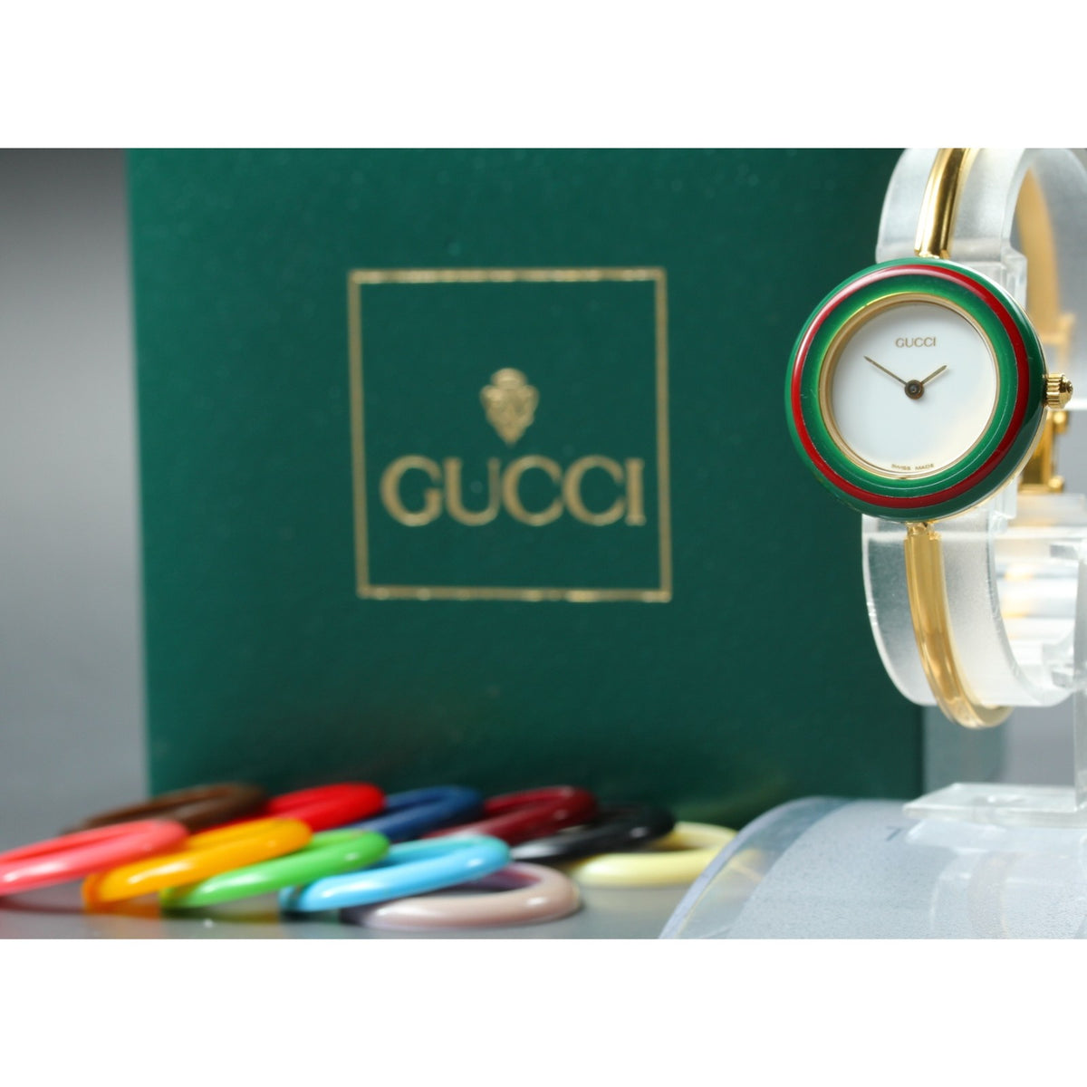 Vintage GUCCI Change Bezel 11/12.2 12Color Quartz Women's Watch 25mm JAPAN Box