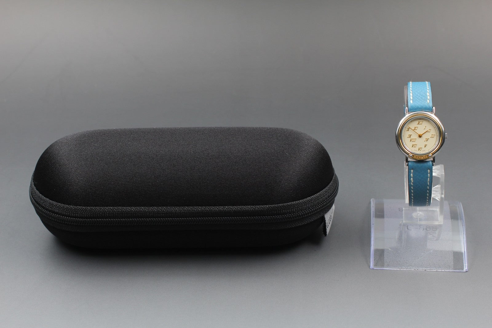 Vintage [Exc+5 Box] HERMES Meteor Gold Blue "C " 24mm Woman's Watch Quartz