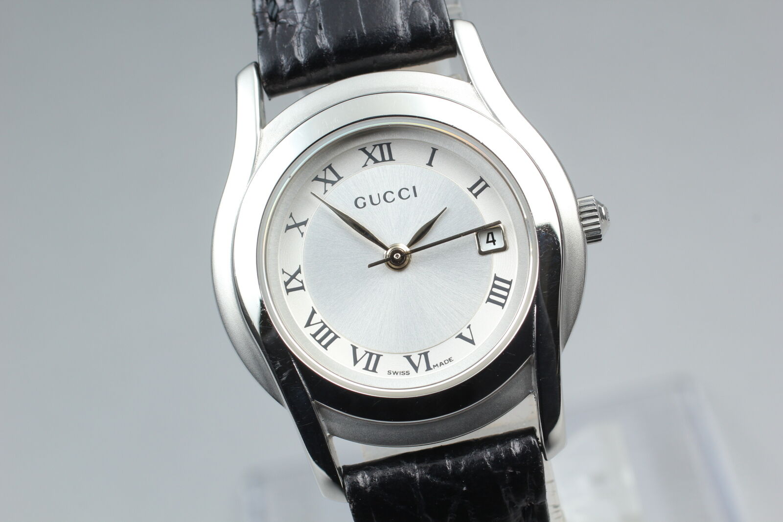 New Battery [Exc+5 Box] Gucci 5500L Silver Women's Quartz Watch Vintage JAPAN