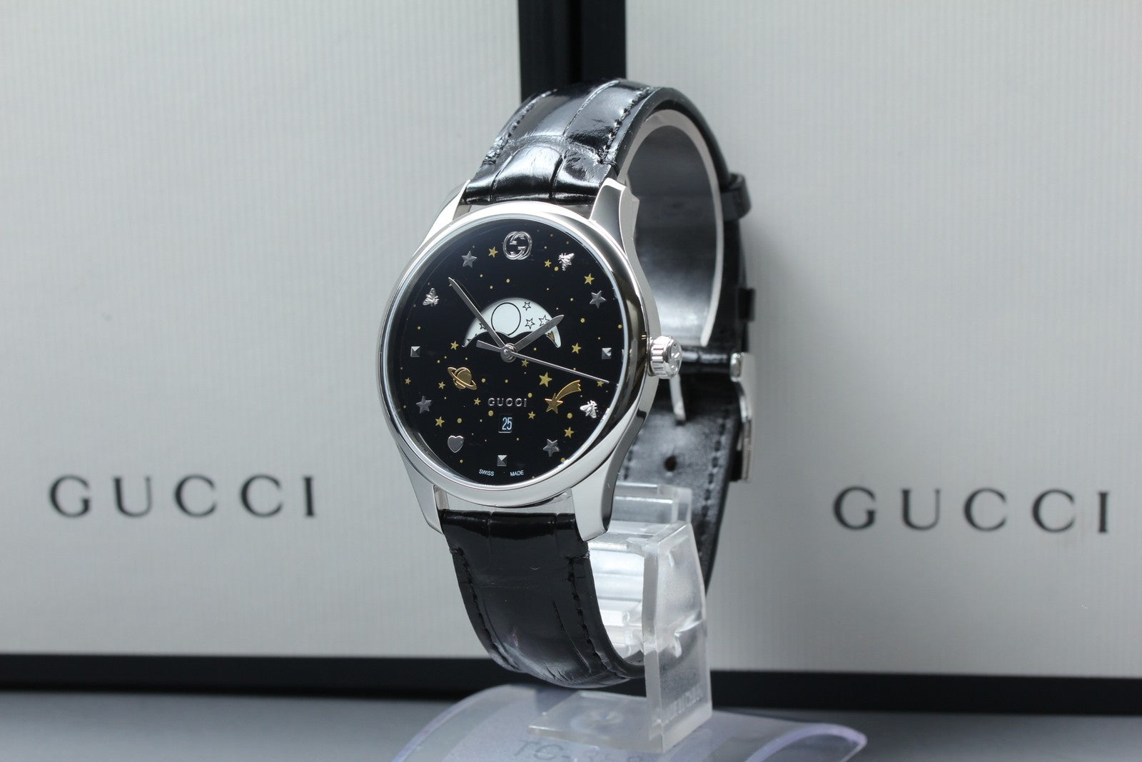 [Near MINT Box] Gucci G-Timeless Moonphase 126.3 YA126327 Black Men's Qz Watch